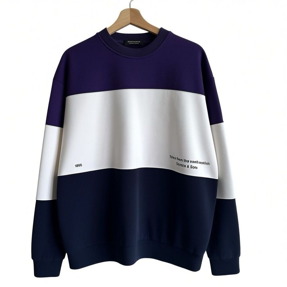 Scotch & Soda Tales From The North Sweatshirt M Colorblock Purple White Navy Men